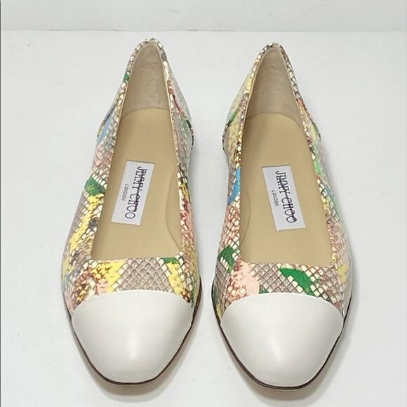 Jimmy Choo Cap-Toe Snakeskin-Embossed Leather Ballerina Flats size 35.5 - Picture 3 of 10